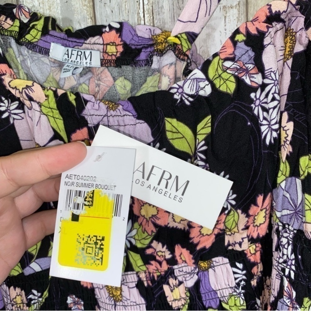 NWT AFRM Stein Smocked Crop Top Noir Summer Black Floral - Picture 6 of 6